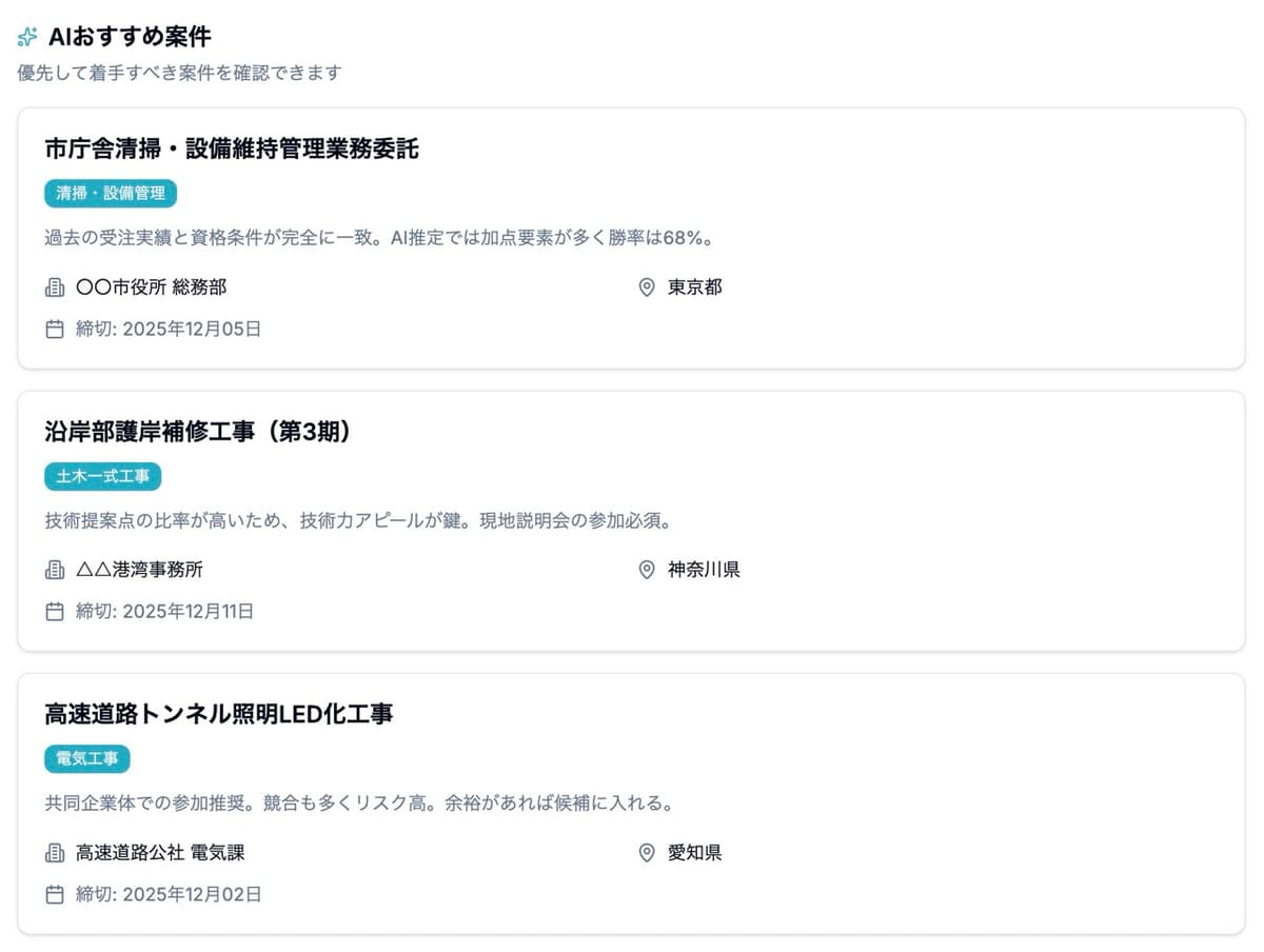 AIおすすめ案件一覧